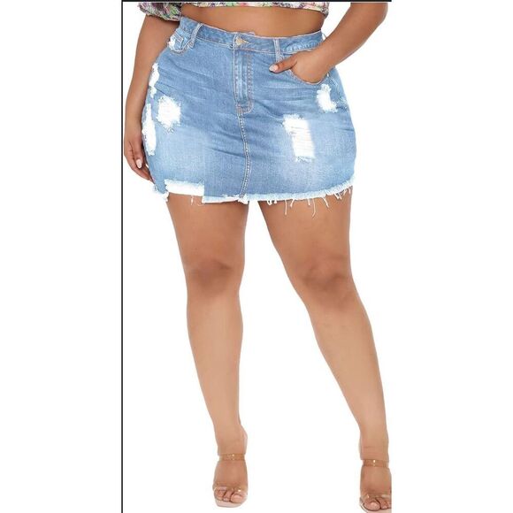 Distressed Denim Skirt - Picture 1 of 8